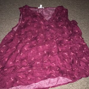 Burgundy/Pink Sleeveless Sonoma Button Up